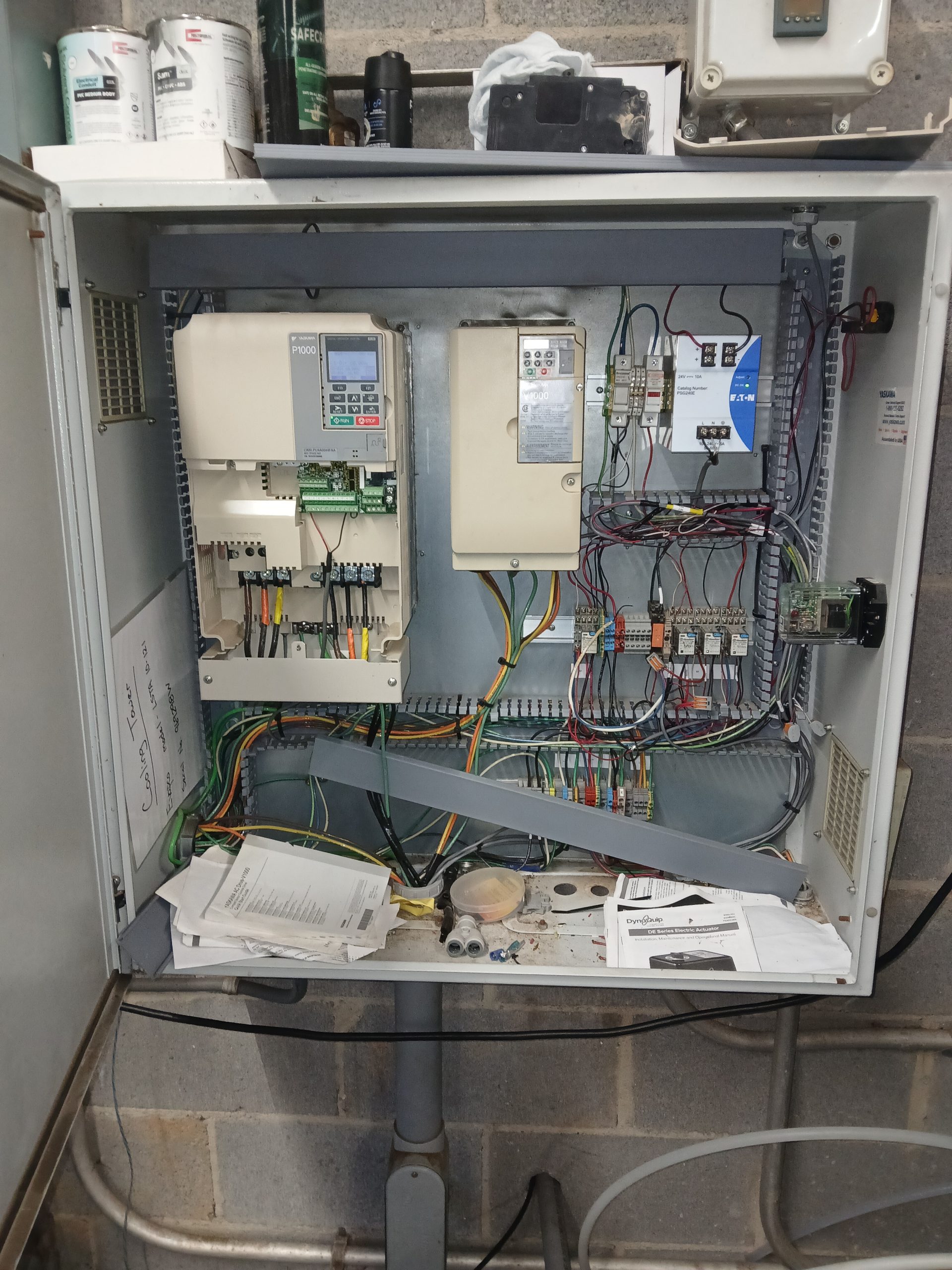 Existing wastewater pump control cabinet before modernization