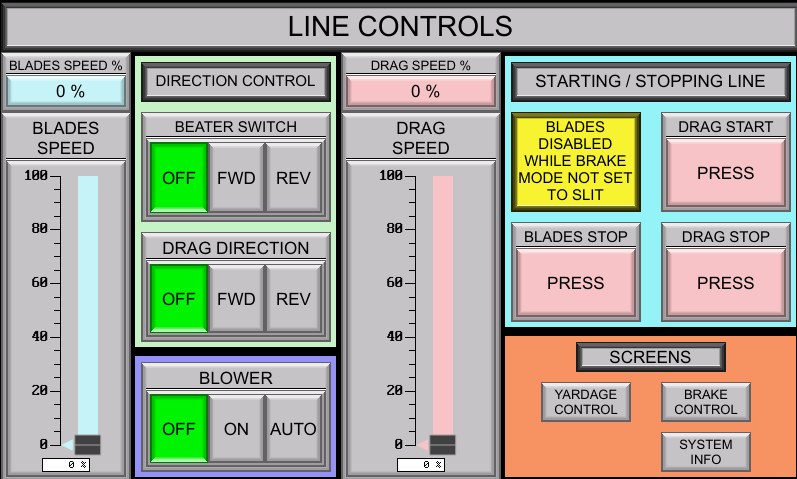 Custom industrial HMI screen developed for machine operation and monitoring